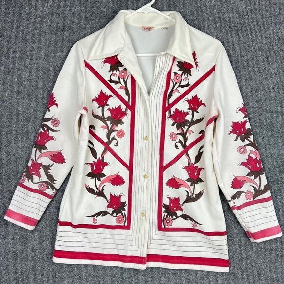 GRAFF Women's Long Sleeves Button Down Floral Blouse SZ M‎ - Picture 1 of 9